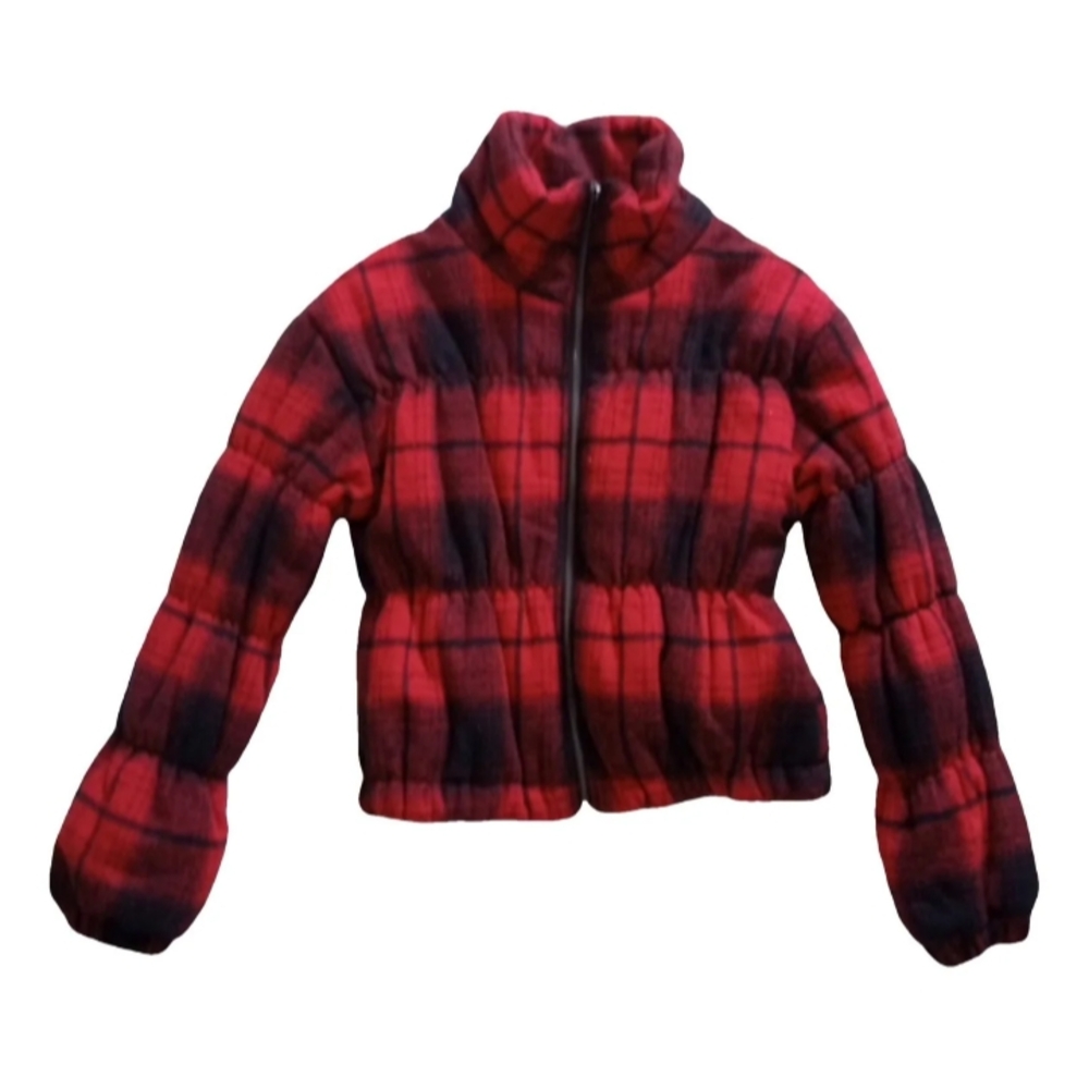 Steve Madden Red and Black Plaid Puffer Jacket